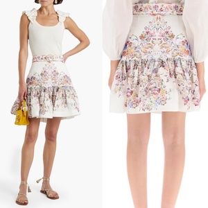 Zimmermann  Prima Gathered Printed Linen Mini Skirt